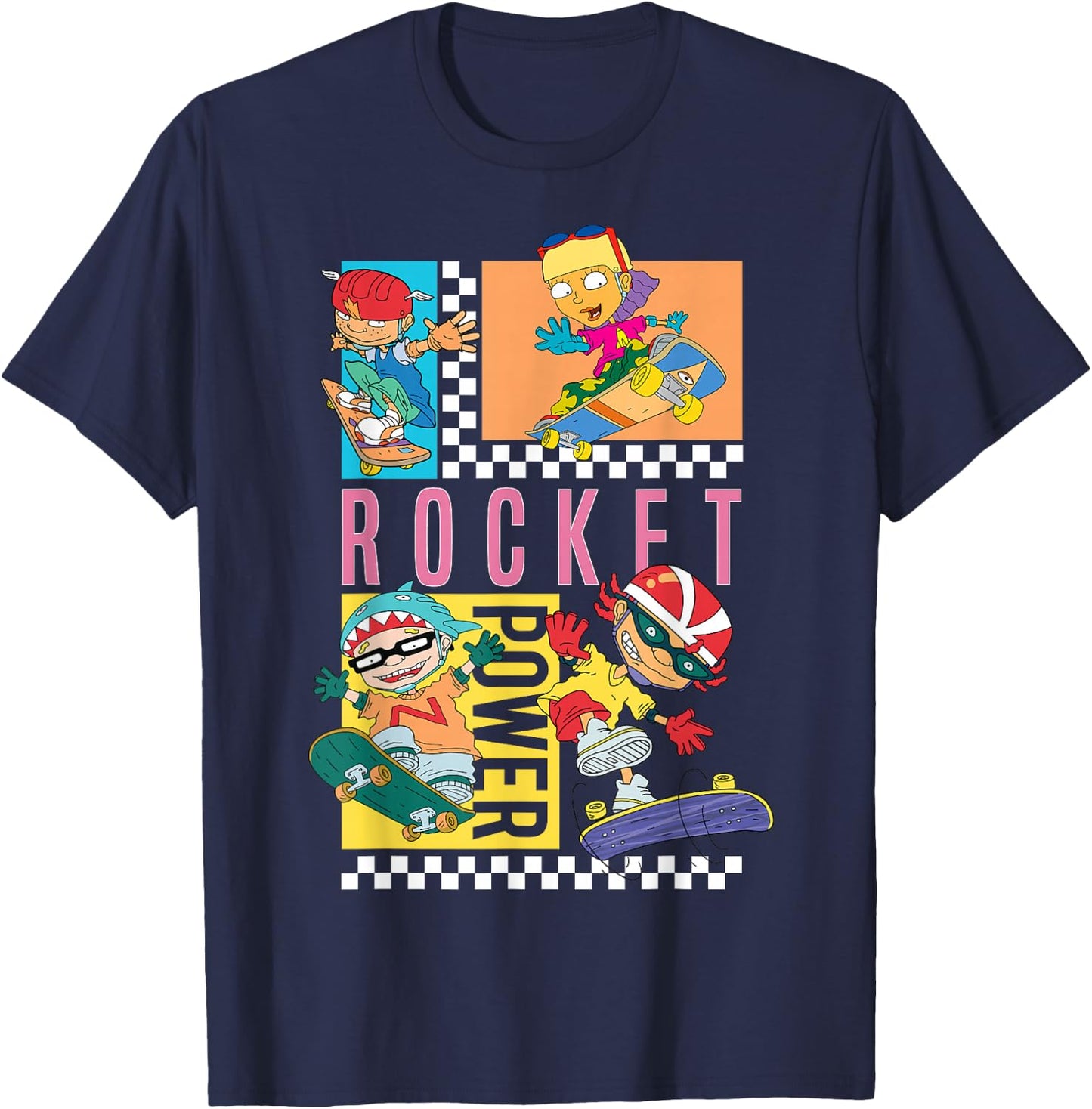 Checkerboard Rocket Power Grid Design T-Shirt - T-Shirt | Navy