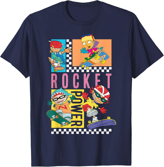 Checkerboard Rocket Power Grid Design T-Shirt - T-Shirt | Navy