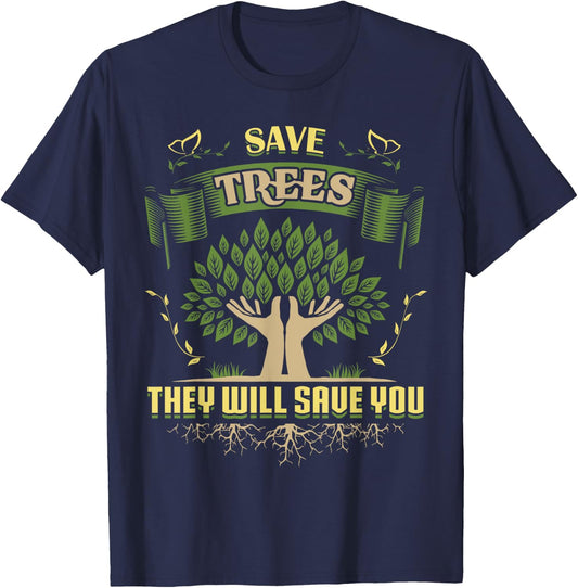 Save Trees Hug A Tree Hugger Save the Earth Day Planet T-Shirt - T-Shirt | Navy
