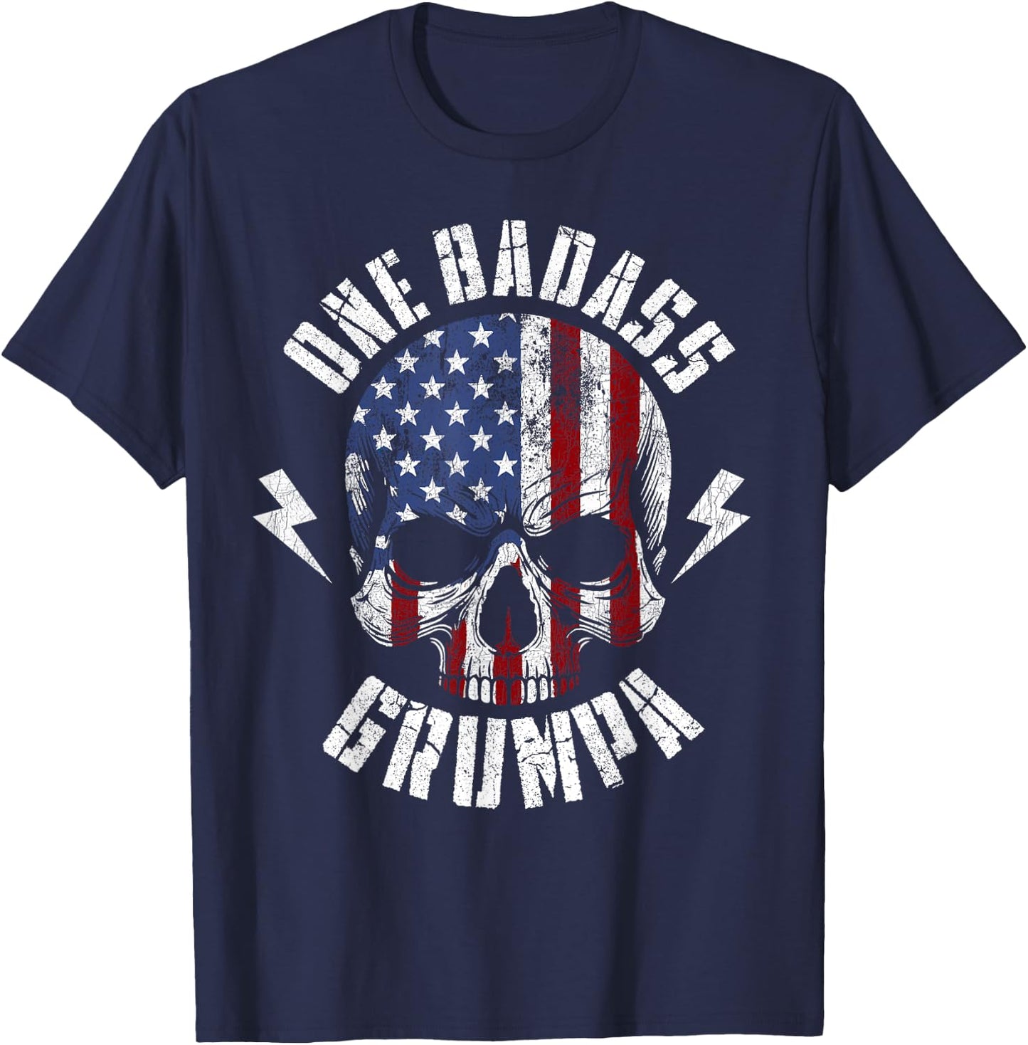 Skull Flag One Badass Grumpa, Fathers Day For Grandfather T-Shirt - T-Shirt | Navy
