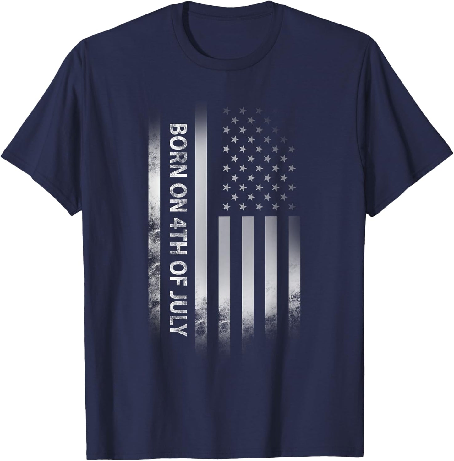 4th of July Birthday American Flag Born on the Fourth T-Shirt - T-Shirt | Navy
