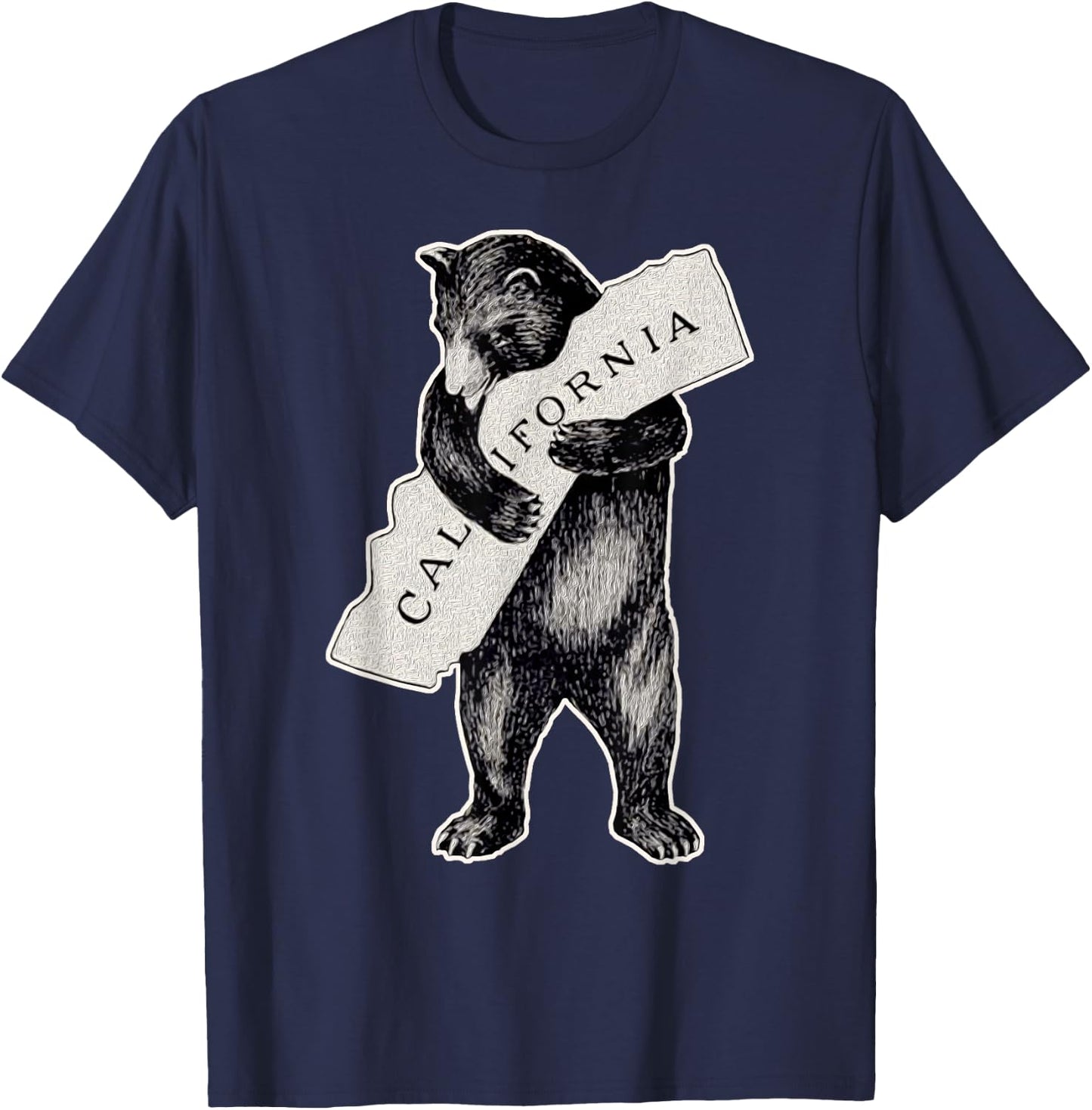 California Love Art-Retro Cali Bear Hug California T-Shirt - T-Shirt | Navy