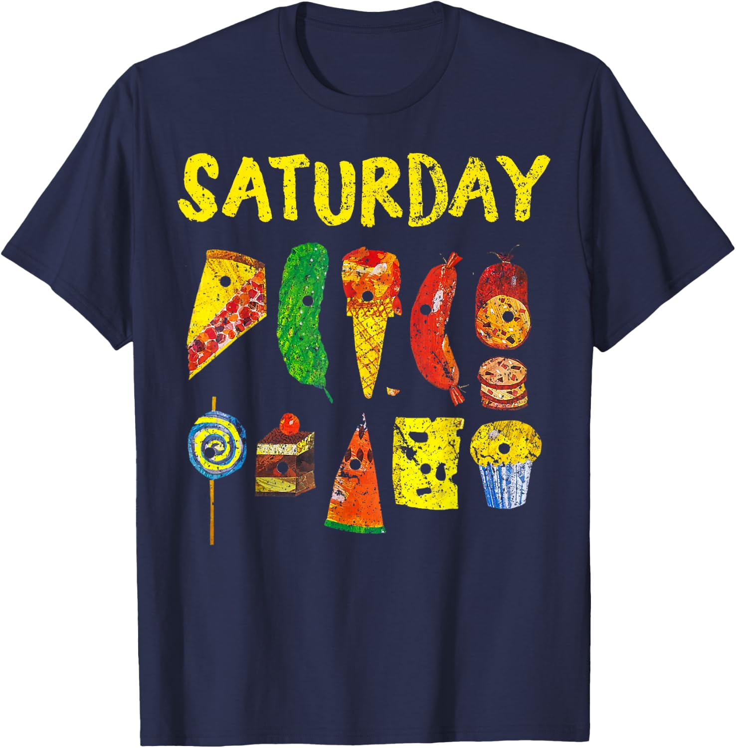 Funny Hungry Caterpillars Saturday Fruits Teacher T-Shirt - T-Shirt | Navy
