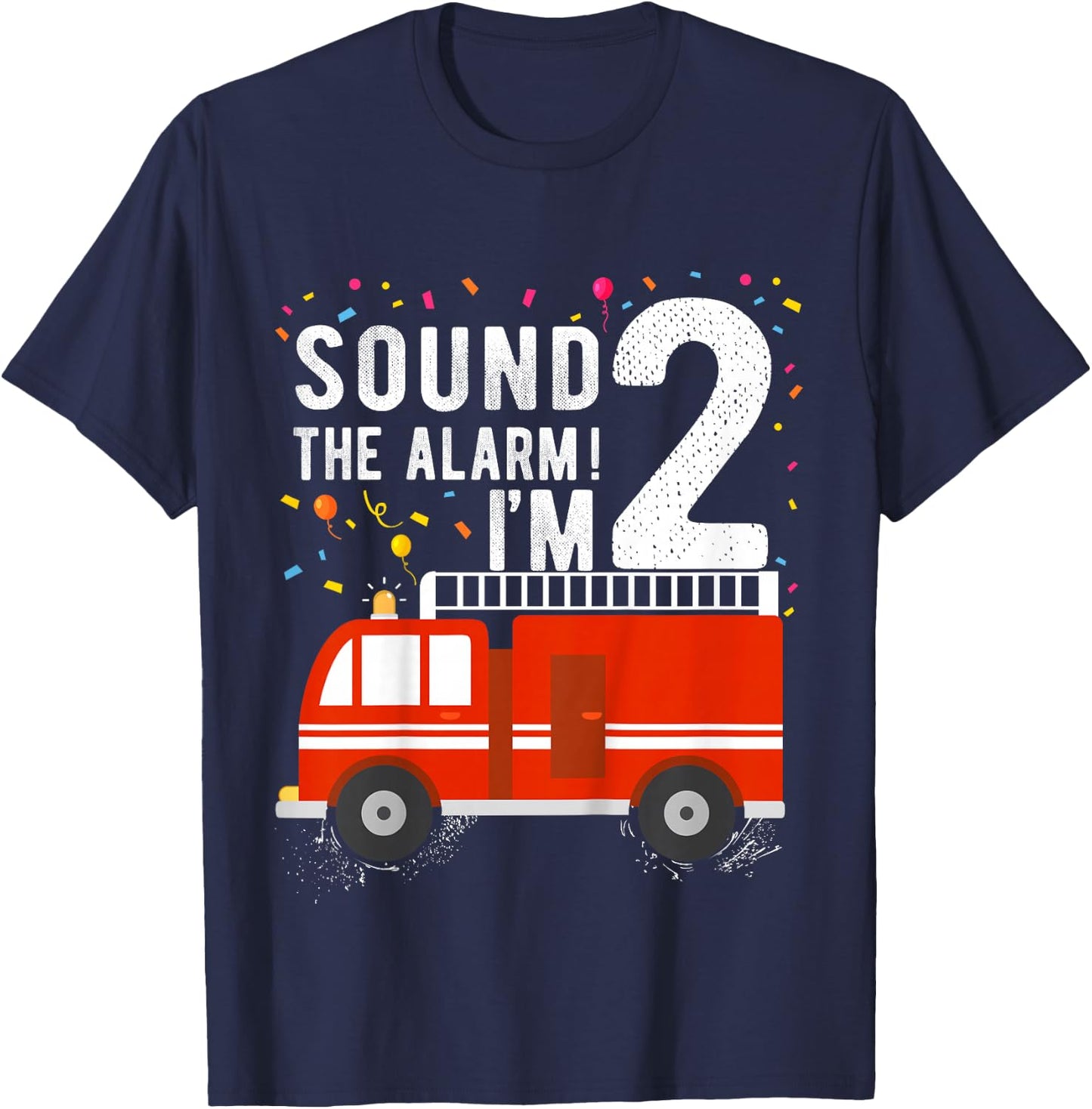 Fire Truck 2nd Birthday Boy 2 Year Old Firefighter T-Shirt - T-Shirt | Navy