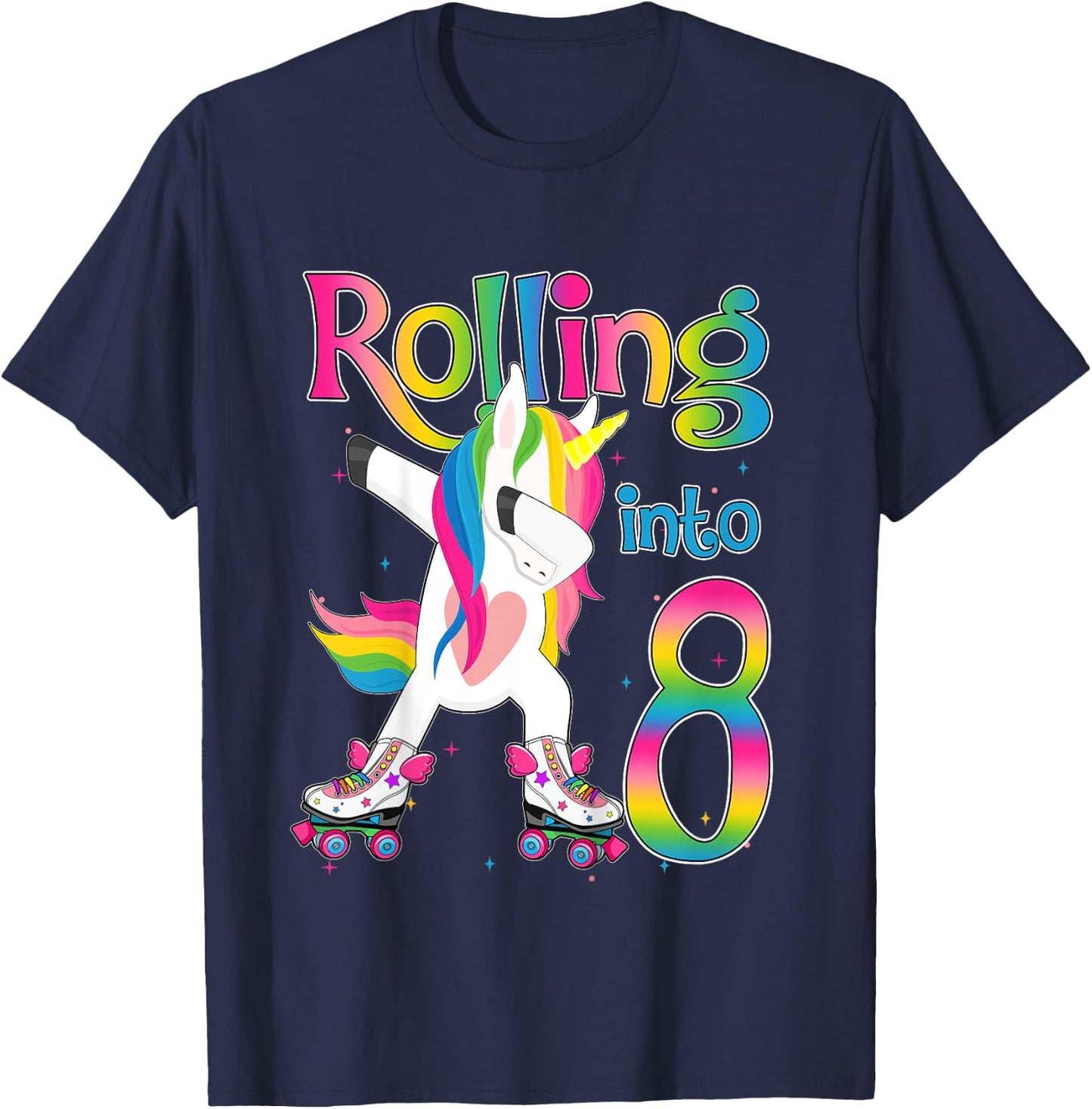 Rolling Into 8 years Let's Roll I'm Turning 8 Roller Skate T-Shirt - T-Shirt | Navy