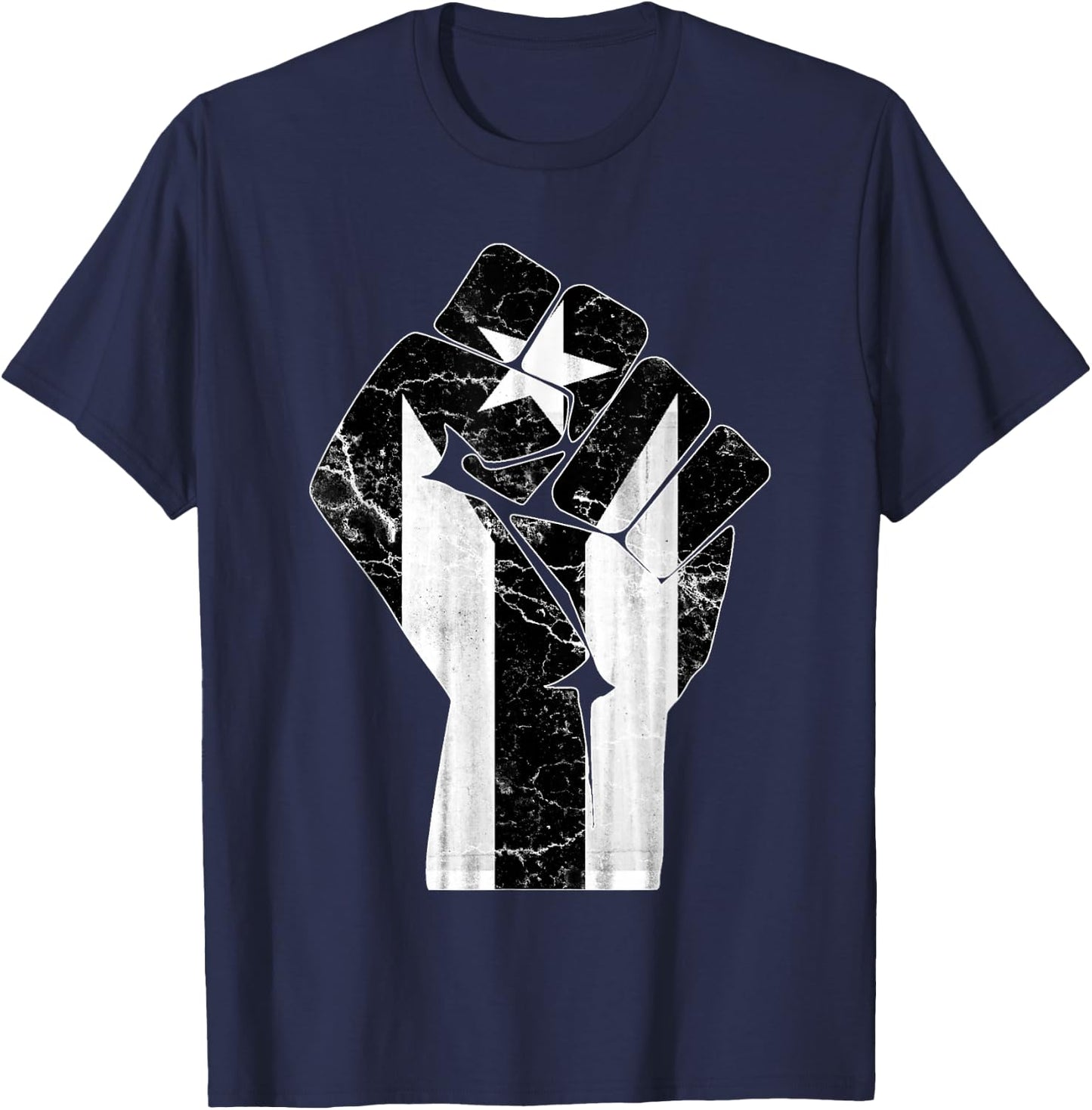 Boricua Strong Puerto Rico Black Flag Fist - -Adults, Small, Black, Short Sleeve, Classic Fit T-Shirt - T-Shirt | Navy