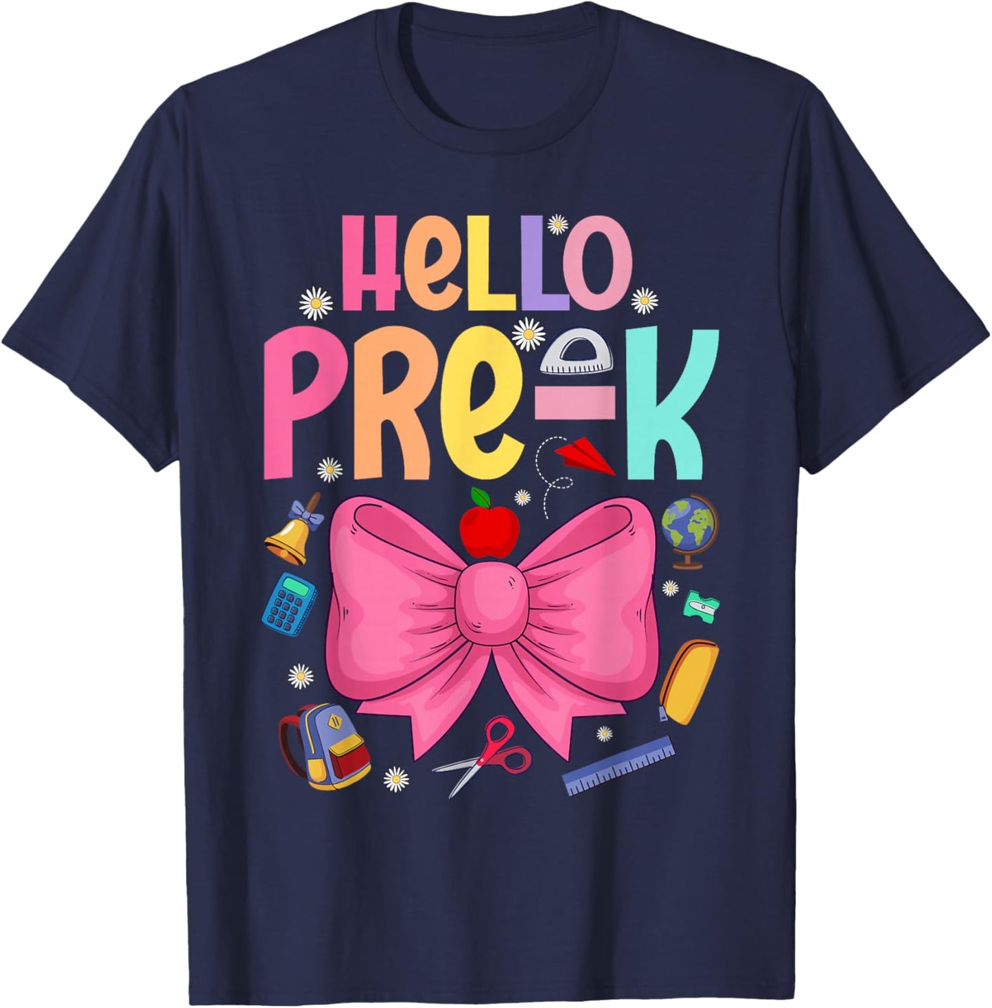 Hello Pre-K Preschool Back to School First Day Teacher Kids T-Shirt - T-Shirt | Navy