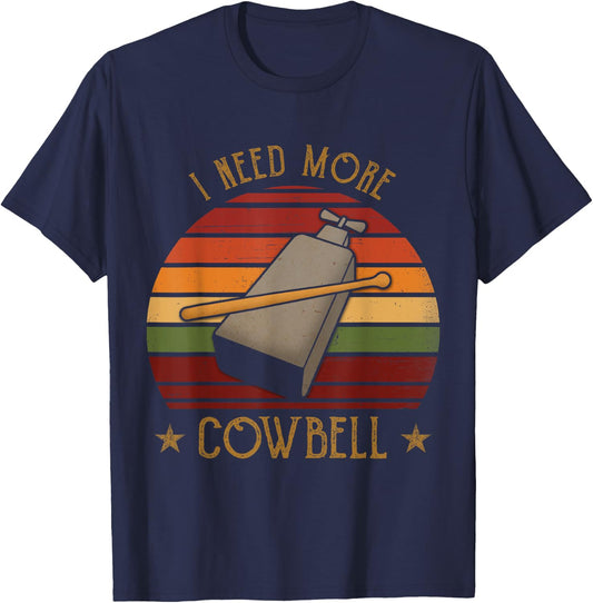 Volimty Shop More Cowbell Funny Cowbell Vintage Retro -Adults Kids Teens Black Short Sleeve Straight Fit Polyester Cotton Blend T-Shirt - T-Shirt | Navy