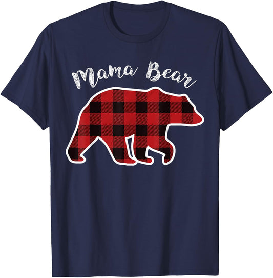 Mama Bear | Women Red Plaid Christmas Pajama Family Mom Gift Small T-Shirt - T-Shirt | Navy
