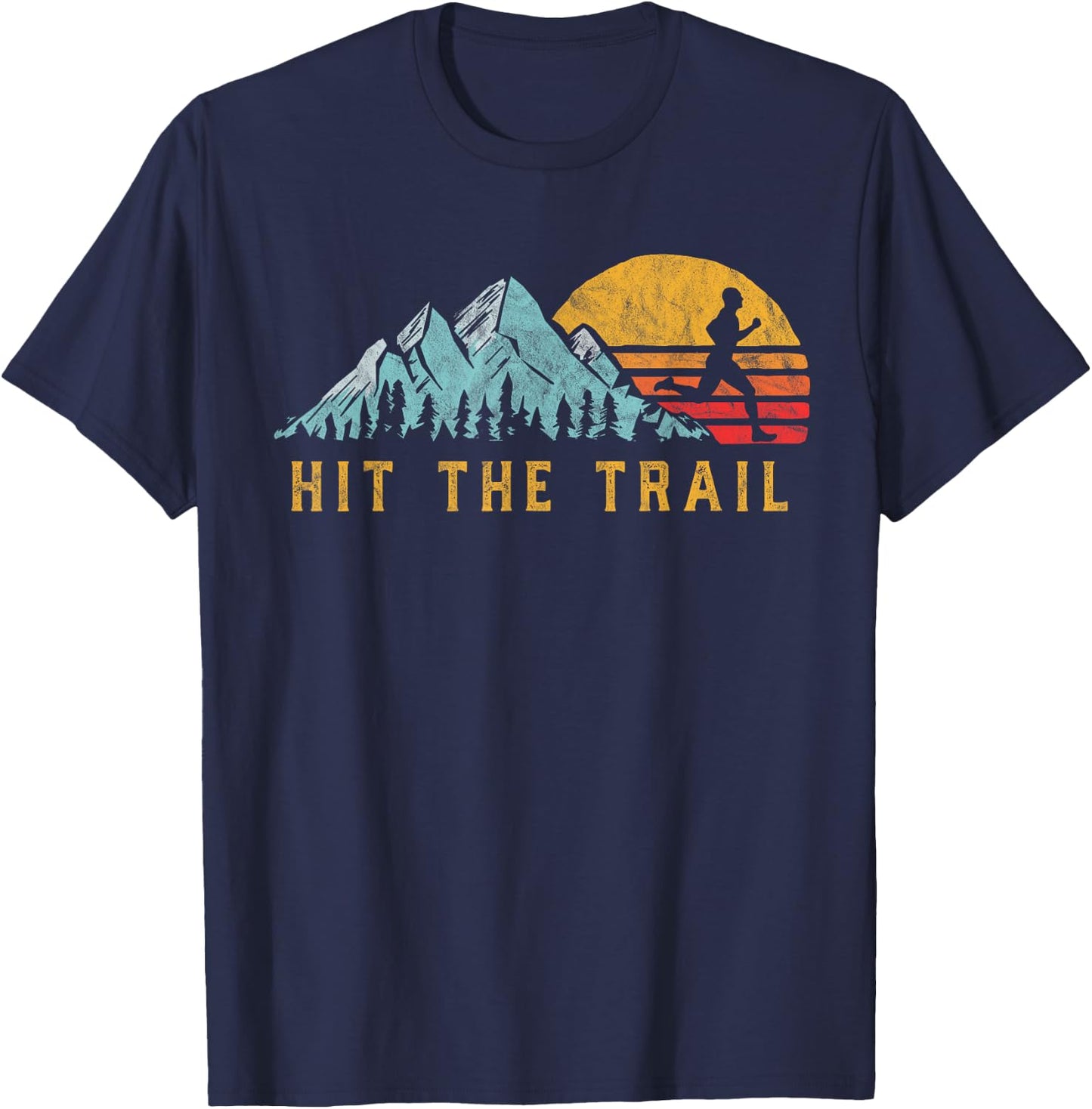 Hit The Trail, Runner Retro Style Vintage Running Graphic T-Shirt - T-Shirt | Navy