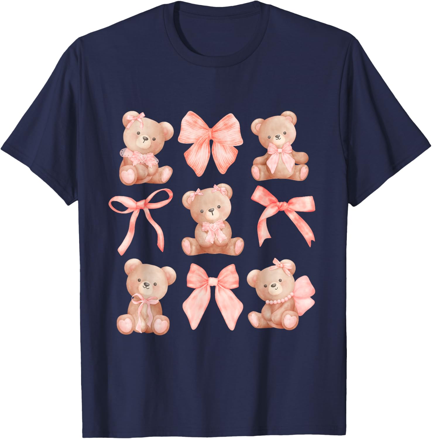 Coquette Teddy Bears Pink Bow Cute Women Girl Birthday T-Shirt - T-Shirt | Navy