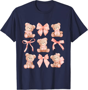 Coquette Teddy Bears Pink Bow Cute Women Girl Birthday T-Shirt - T-Shirt | Navy
