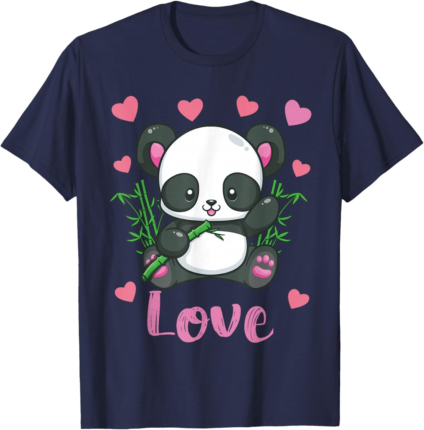 Panda Valentines Day Shirt Hearts Love Women Girls Gift T-Shirt - T-Shirt | Navy