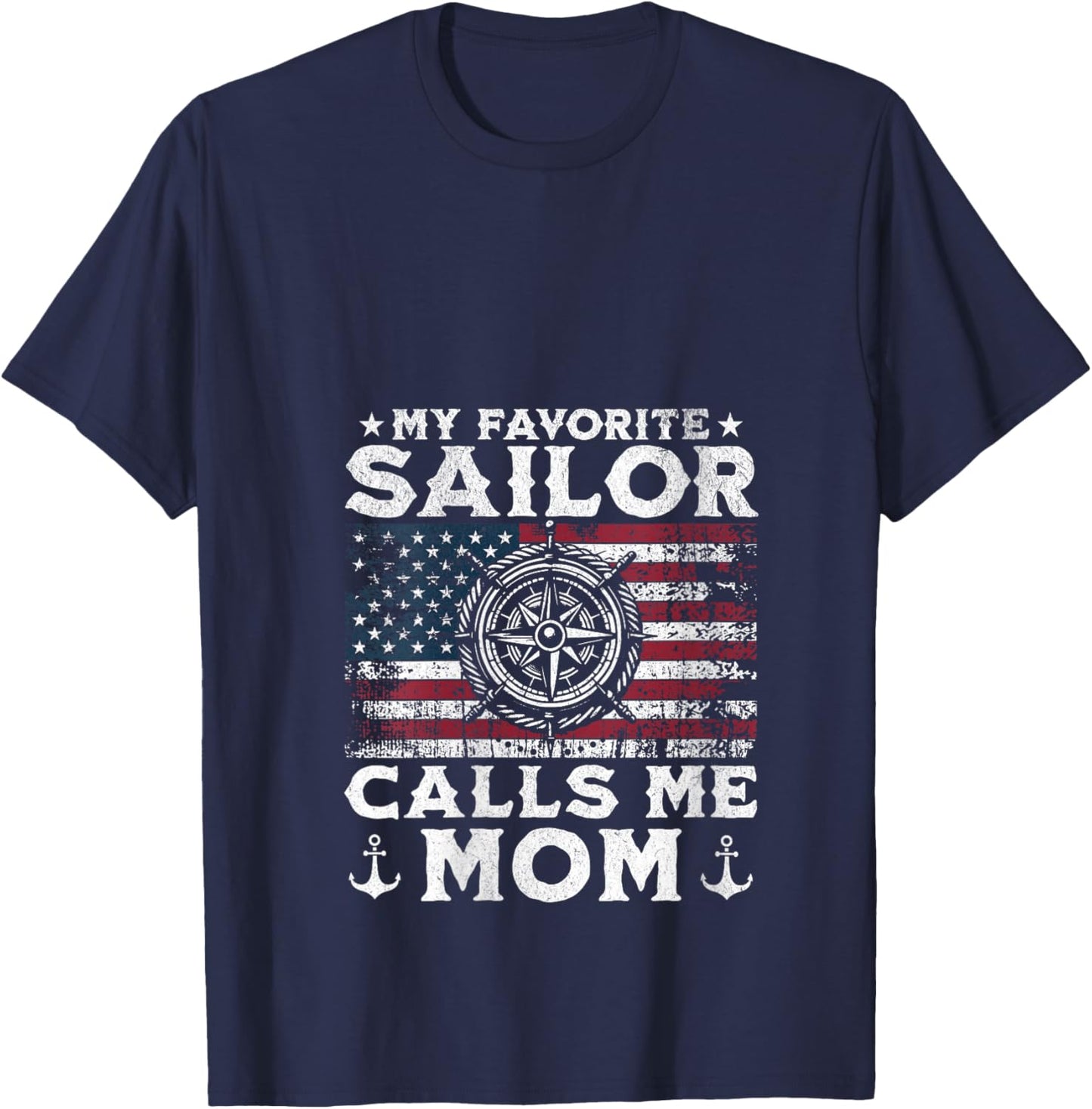 Women's My Favorite Sailor Calls Me Mom - Proud Mom of a Sailor V-Neck T-Shirt - T-Shirt | Navy