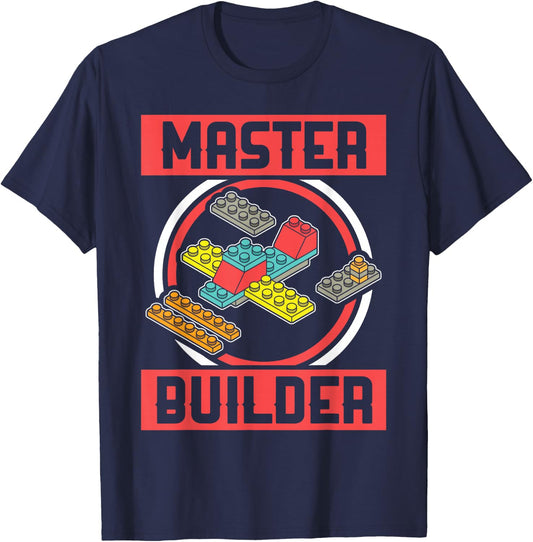 Master Builder Kids Building Blocks Birthday Bricks Boy Gift T-Shirt - T-Shirt | Navy