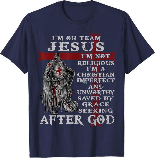 Christian Firefighter I'm on Team Jesus Knight Templar T-Shirt - T-Shirt | Navy