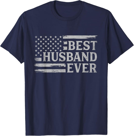 Best Husband Ever Grey Vintage USA Flag Father's Day T-Shirt - T-Shirt | Navy