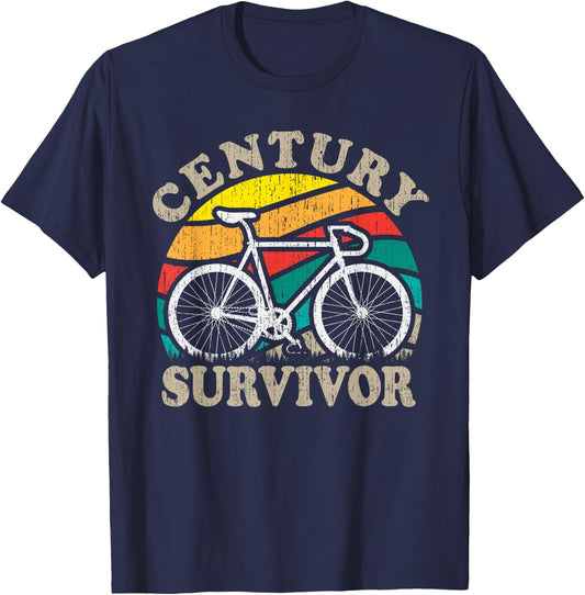 Century Survivor 100 Mile Bicycle Ride Road Cycling T-Shirt - T-Shirt | Navy