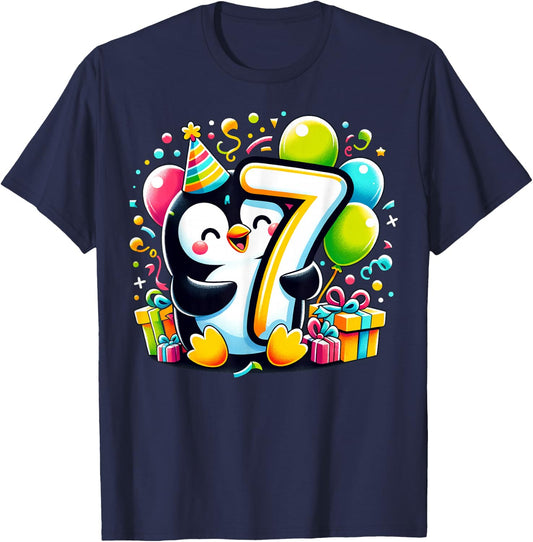 Penguin 7th birthday for boy girl 7 years old seven Penguin T-Shirt - T-Shirt | Navy