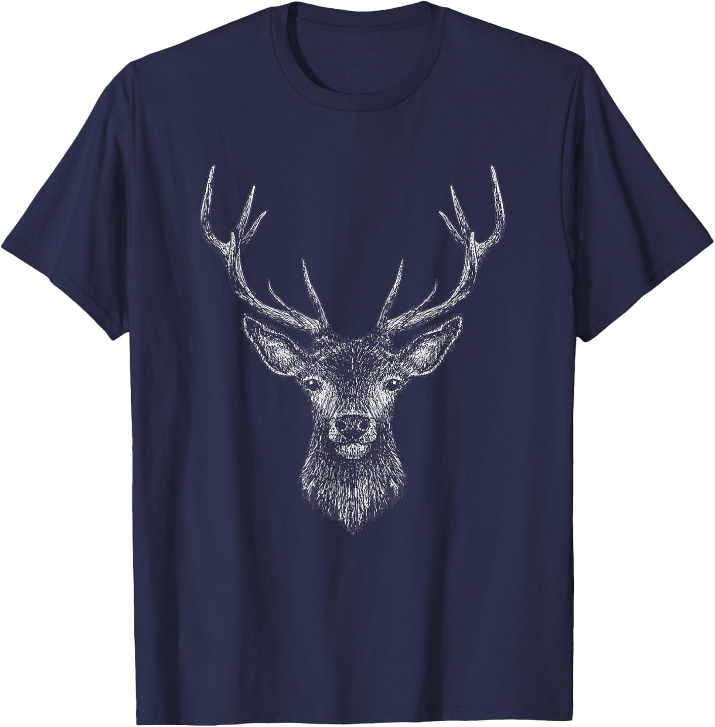 Hand Drawn Buck Deer Style Antlers T-Shirt - T-Shirt | Navy