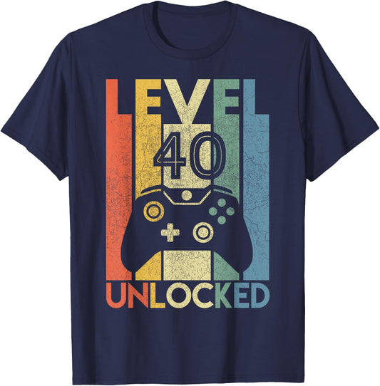 Level 40 Unlocked Shirt Funny Video Gamer 40th Birthday Gift T-Shirt - T-Shirt | Navy