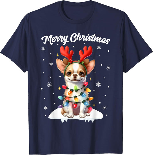 Christmas Pajamas Men Women Kids Christmas Chihuahua Dog T-Shirt - T-Shirt | Navy
