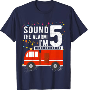 Fire Truck 5th Birthday Boy 5 Year Old Firefighter T-Shirt - T-Shirt | Navy