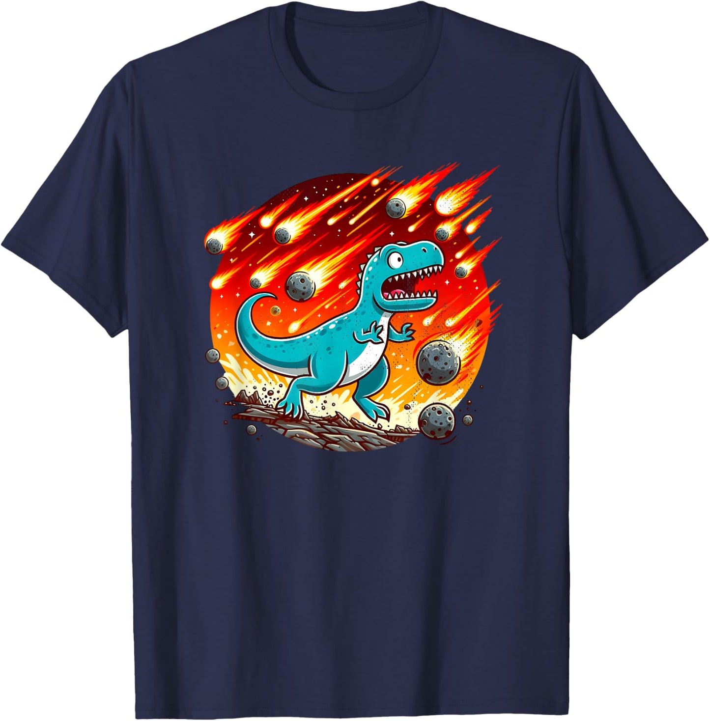Dinosaur Running from Meteor Shower - Paleontologist T-Shirt - T-Shirt | Navy