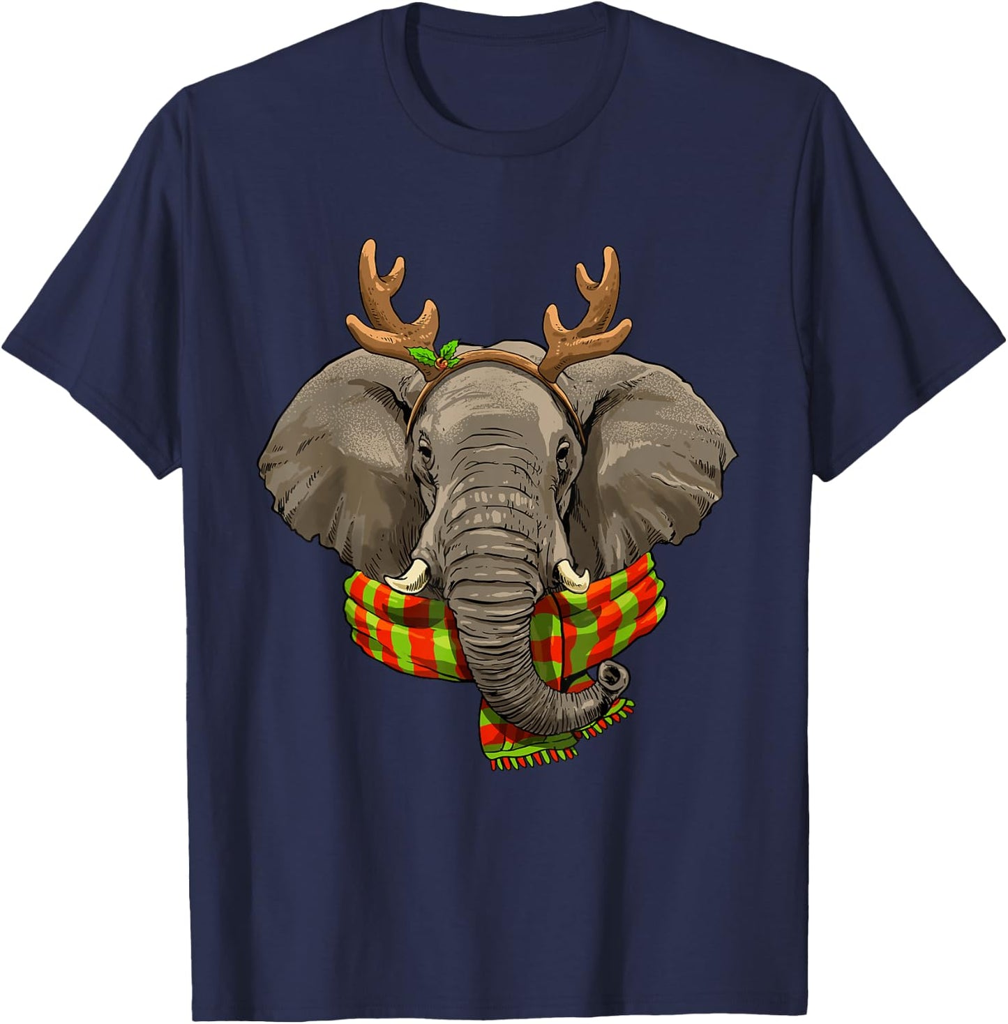 Elephant Christmas Reindeer Antlers Xmas T-Shirt - T-Shirt | Navy