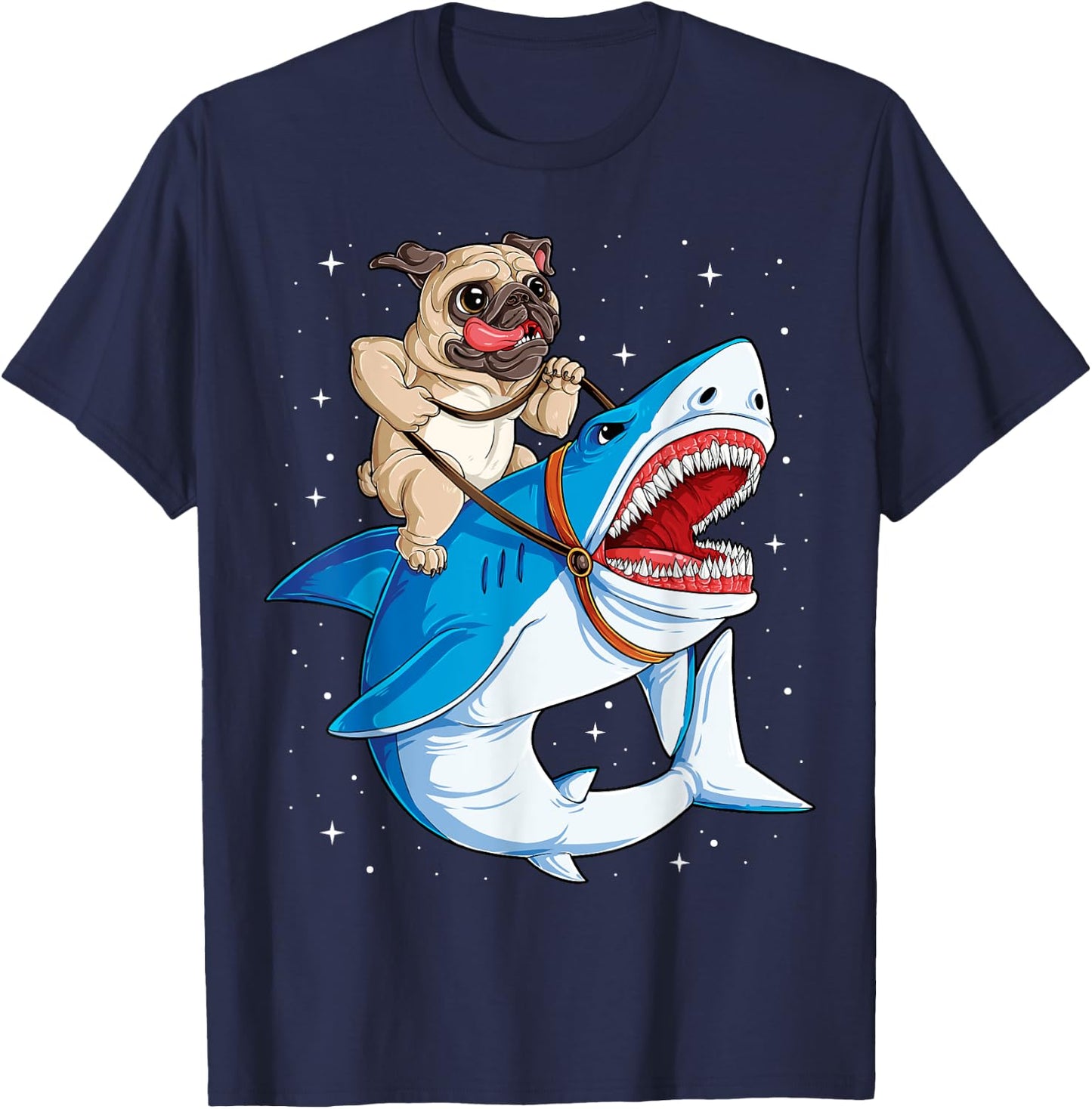 Pug Shark T shirt Boys Girls Kids Space Galaxy Jawsome Gifts T-Shirt - T-Shirt | Navy
