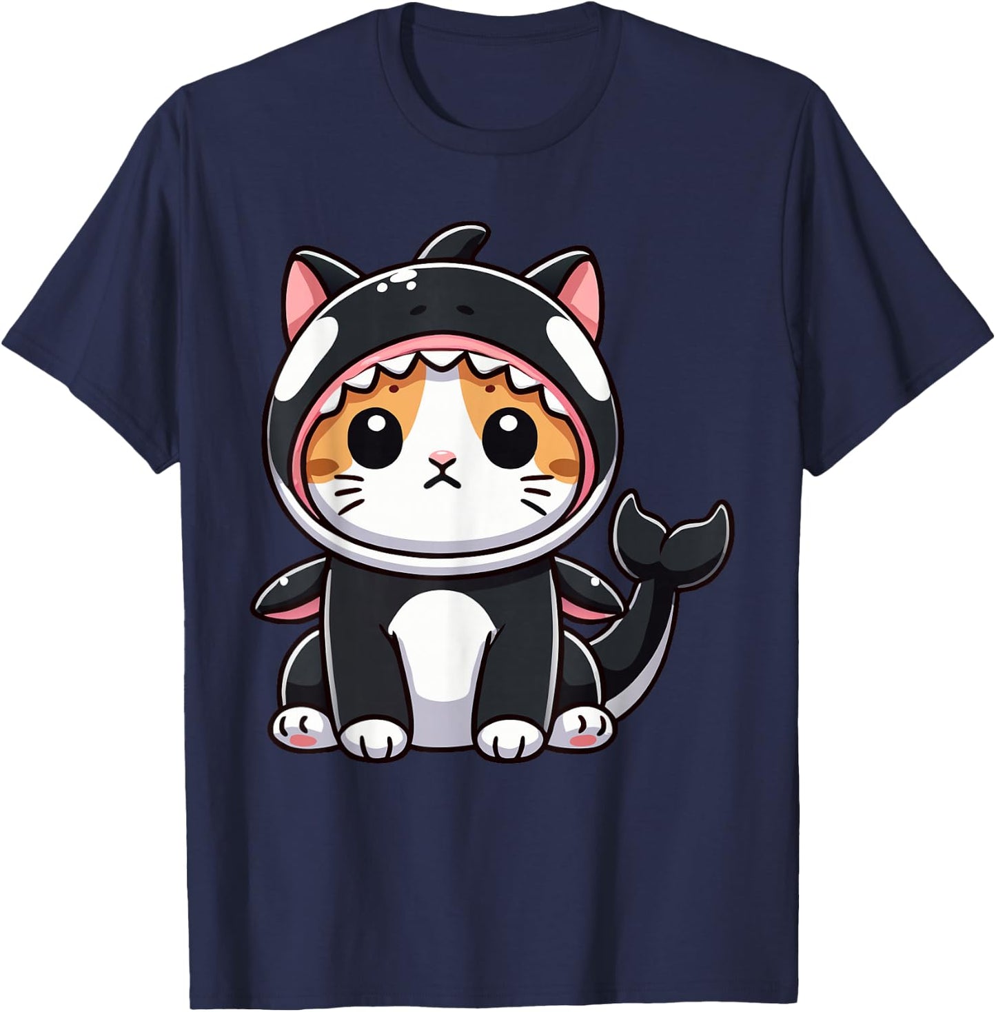 Cat in Orca Costume Graphic T-Shirt - T-Shirt | Navy
