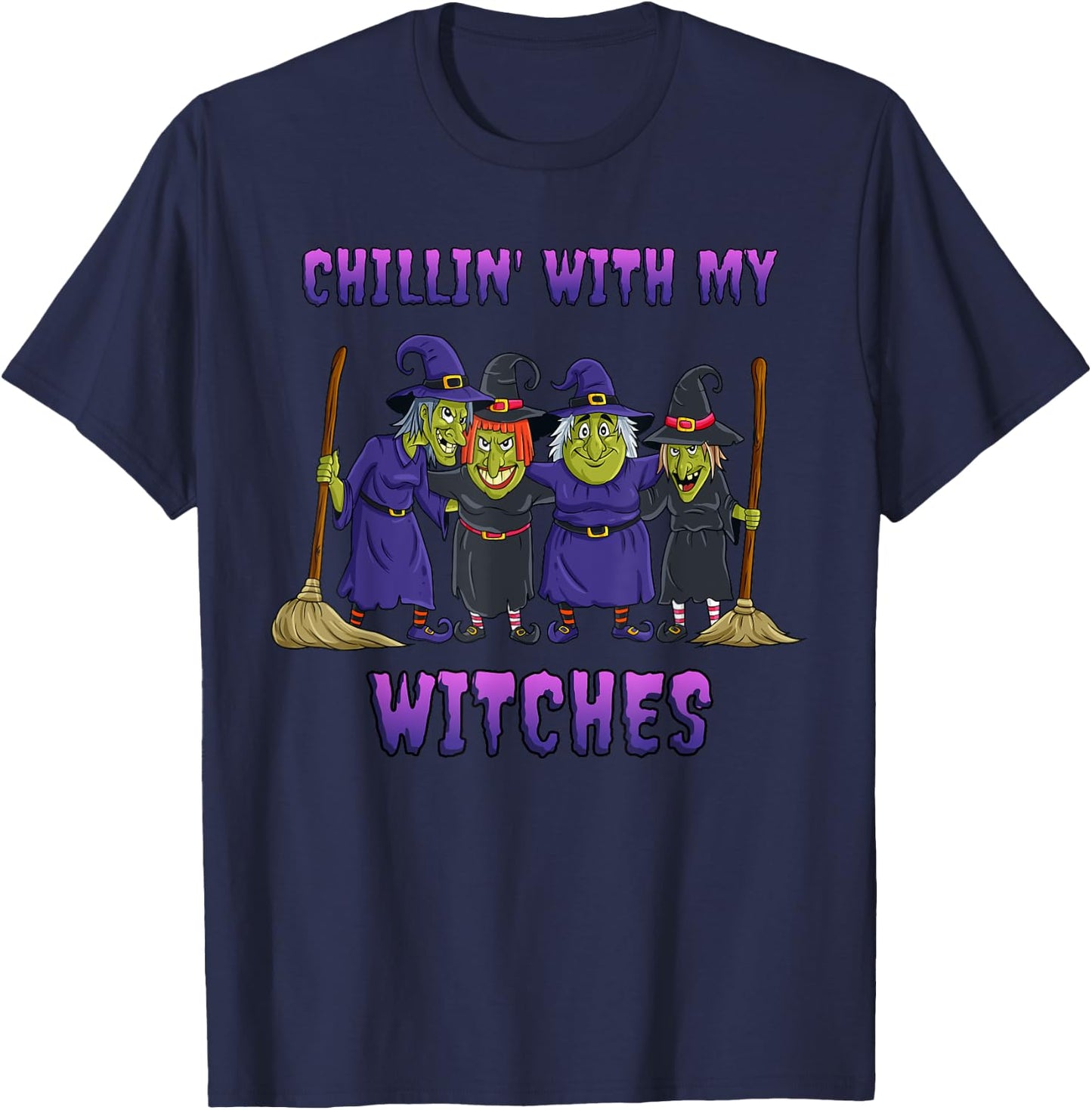 Chillin With My Witches Halloween T-Shirt - T-Shirt | Navy