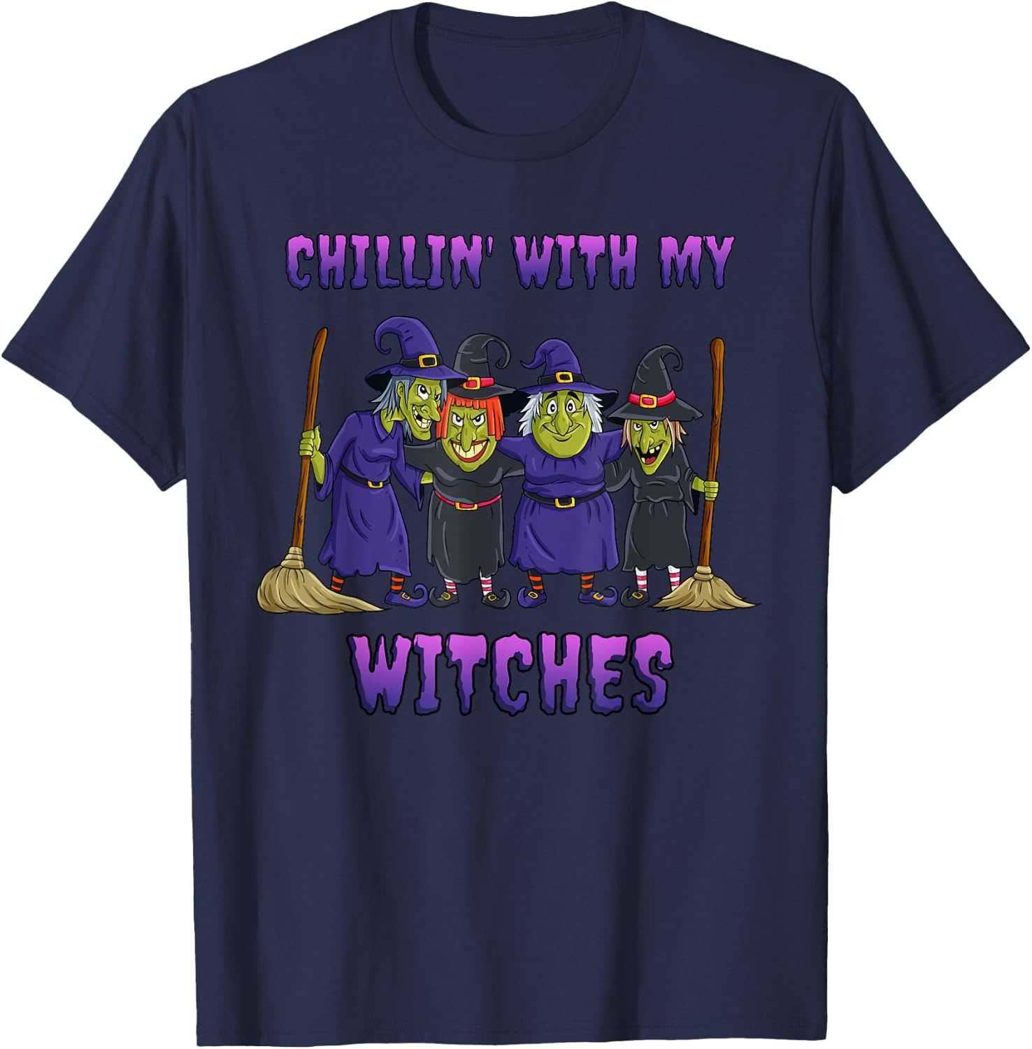 Chillin With My Witches Halloween T-Shirt - T-Shirt | Navy