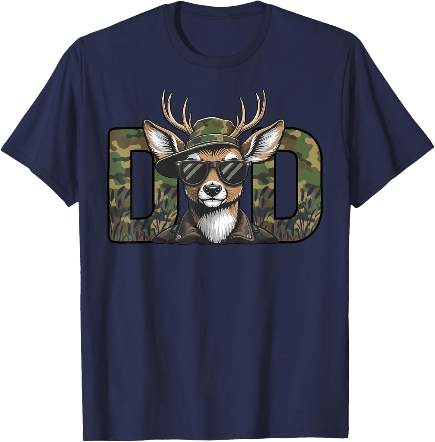 Hunter Dad Camo Deer Hunting Father's Day T-Shirt - T-Shirt | Navy