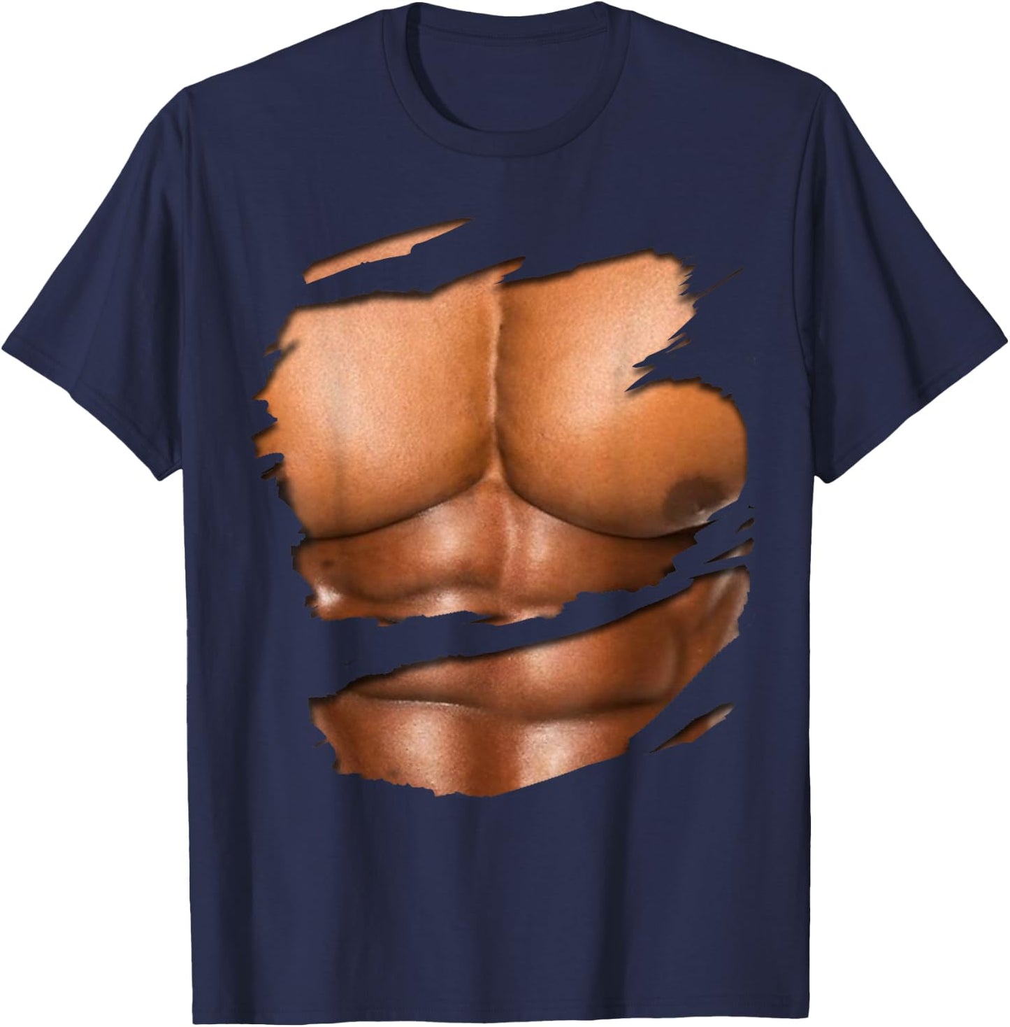 Fake Muscle Under Clothes Shirt Chest Six Pack Abs T-Shirt - T-Shirt | Navy