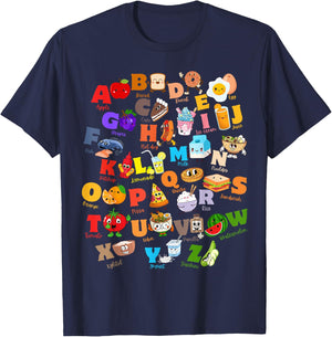 Funny Fruit And Foodie Alphabet ABCs Kindergarten Teacher T-Shirt - T-Shirt | Navy
