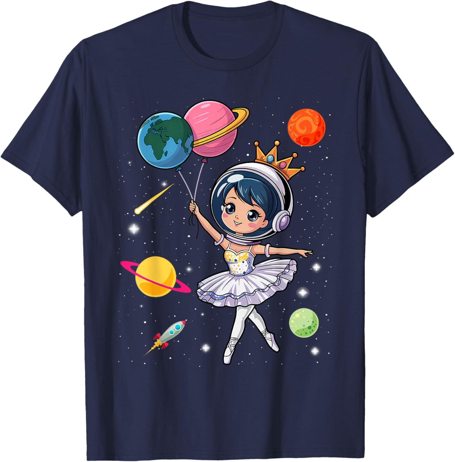 Ballerina Girl Space Astronaut T-Shirt - T-Shirt | Navy
