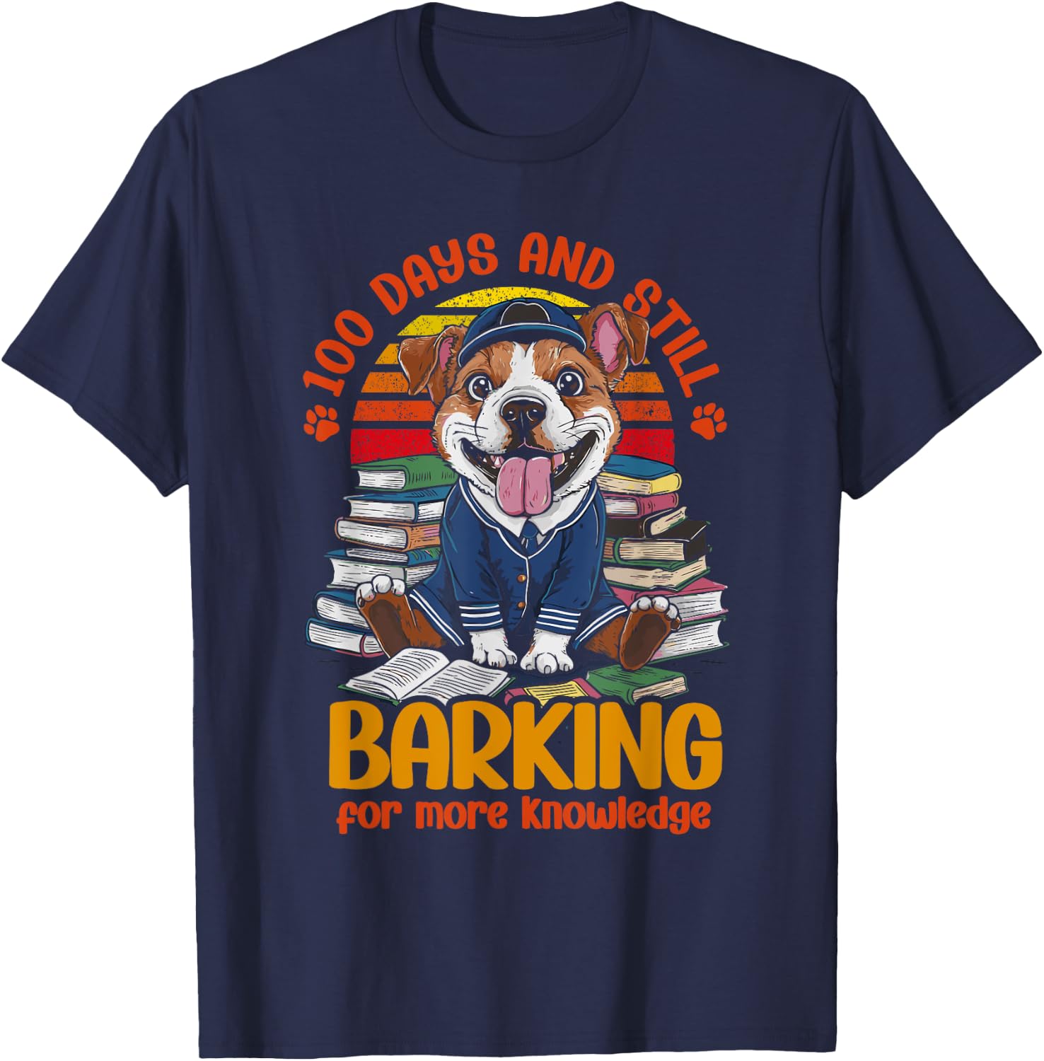 Dog 100 Days Of School Barking For More Knowledge Women Kids T-Shirt - T-Shirt | Navy