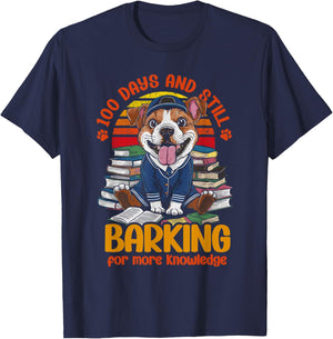 Dog 100 Days Of School Barking For More Knowledge Women Kids T-Shirt - T-Shirt | Navy