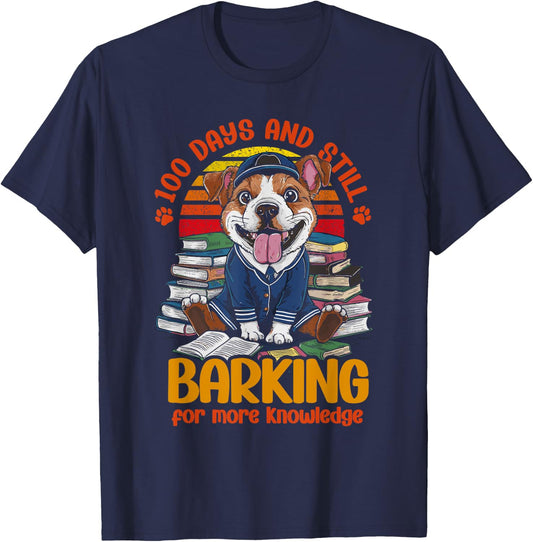 Dog 100 Days Of School Barking For More Knowledge Women Kids T-Shirt - T-Shirt | Navy