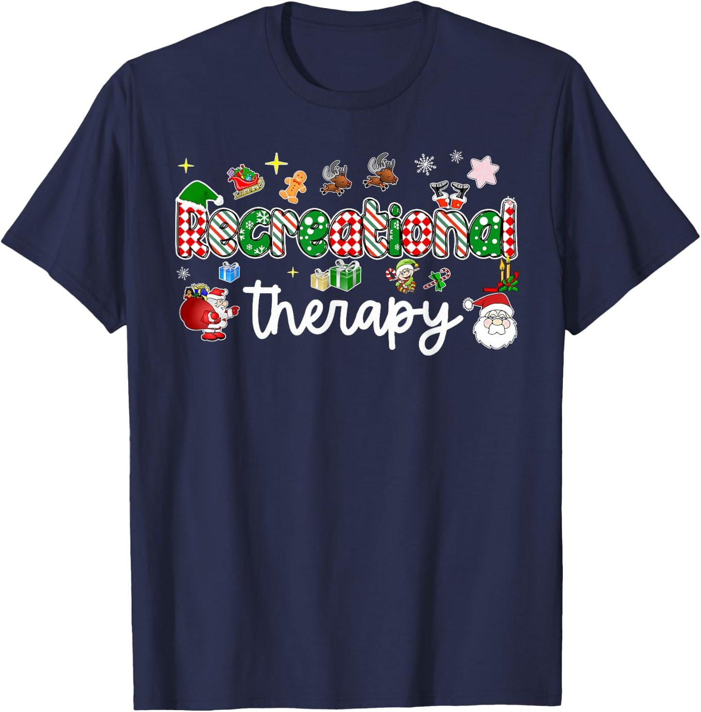 Recreational Therapy Santa Christmas Recreational Therapist T-Shirt - T-Shirt | Navy