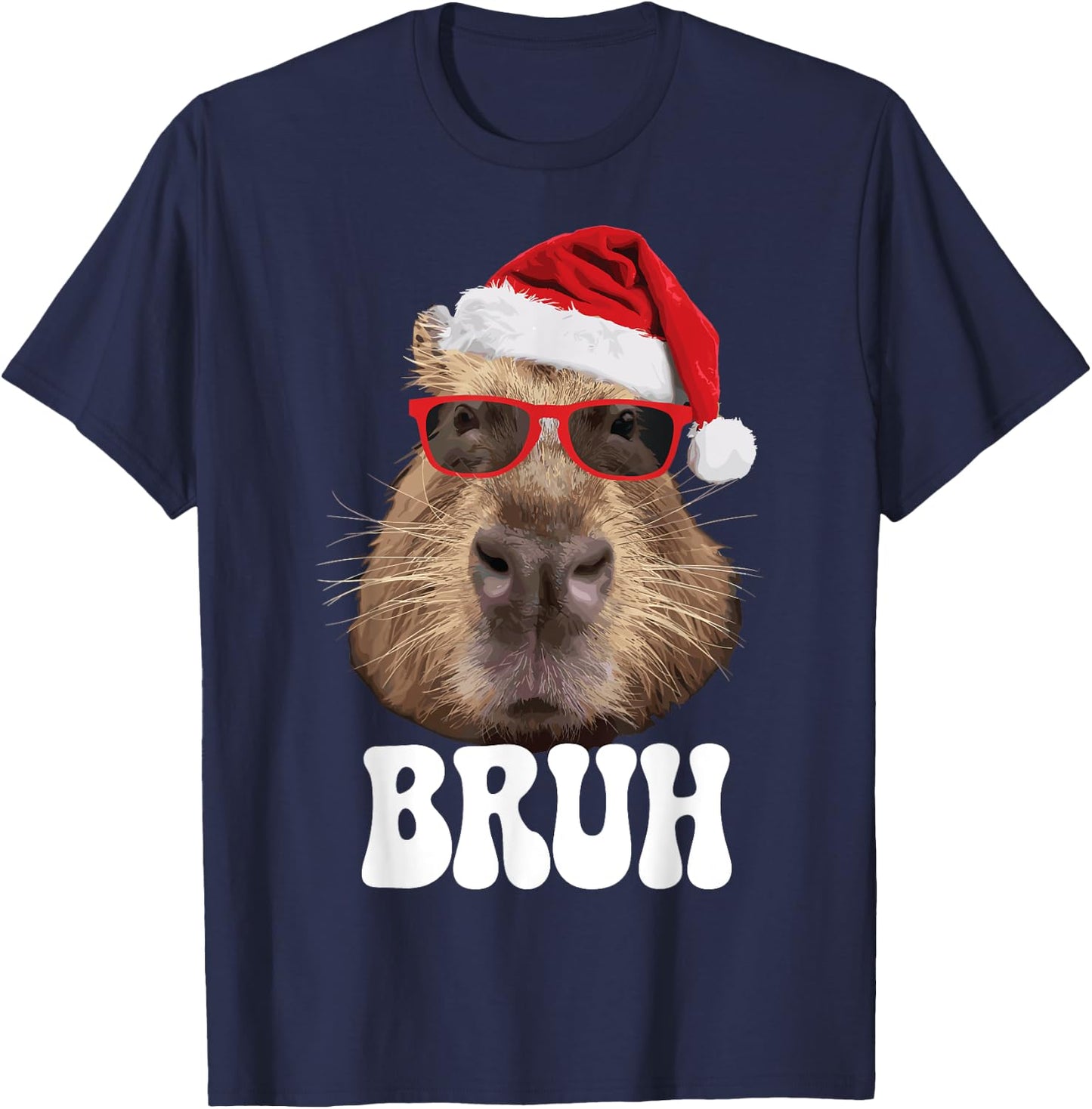 Bruh Capybara Funny Santa Hat Christmas Season Capybara T-Shirt - T-Shirt | Navy