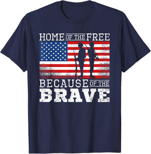 Home of the Free Because of the Brave Military American Flag T-Shirt - T-Shirt | Navy