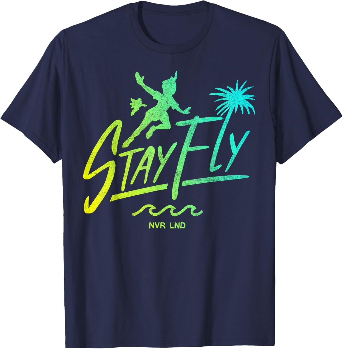 Disney Peter Pan Stay Fly Text Silhouette Poster T-Shirt - T-Shirt | Navy
