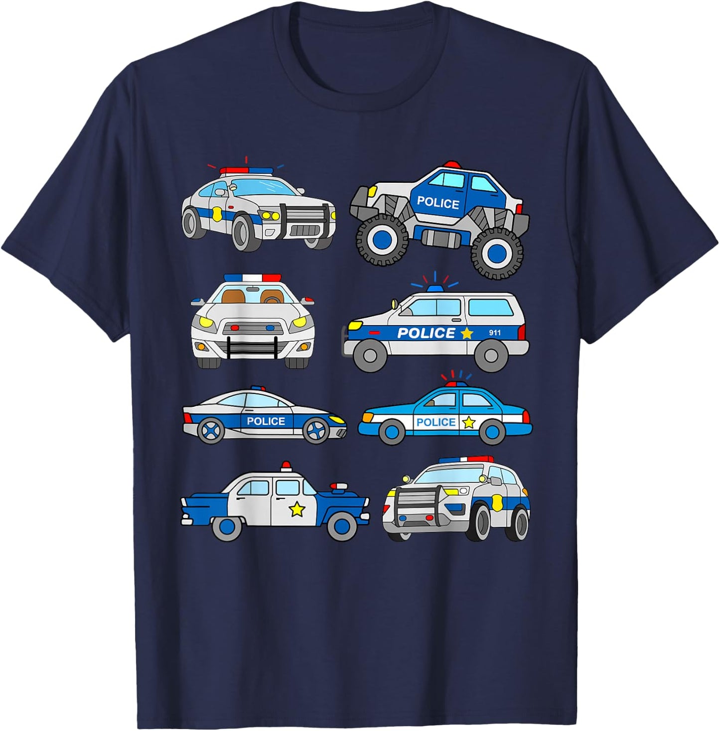 Police Vehicles for Kids Men Women Cop Cars Boys Toddler T-Shirt - T-Shirt | Navy