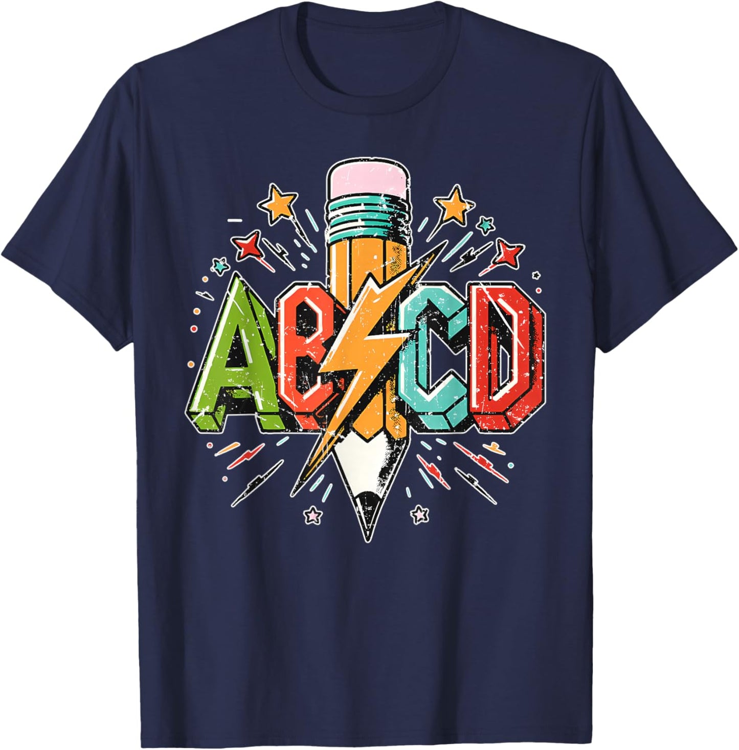 ABCD Rock and Roll Pencil Back to School Teacher Student T-Shirt - T-Shirt | Navy