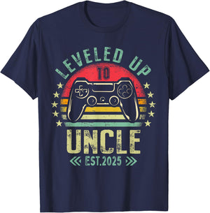 Gaming Uncle Pregnancy Announcement For Soon To Be Uncle 2025 Promoted To Uncle Level Unlocked Black T-Shirt - T-Shirt | Navy