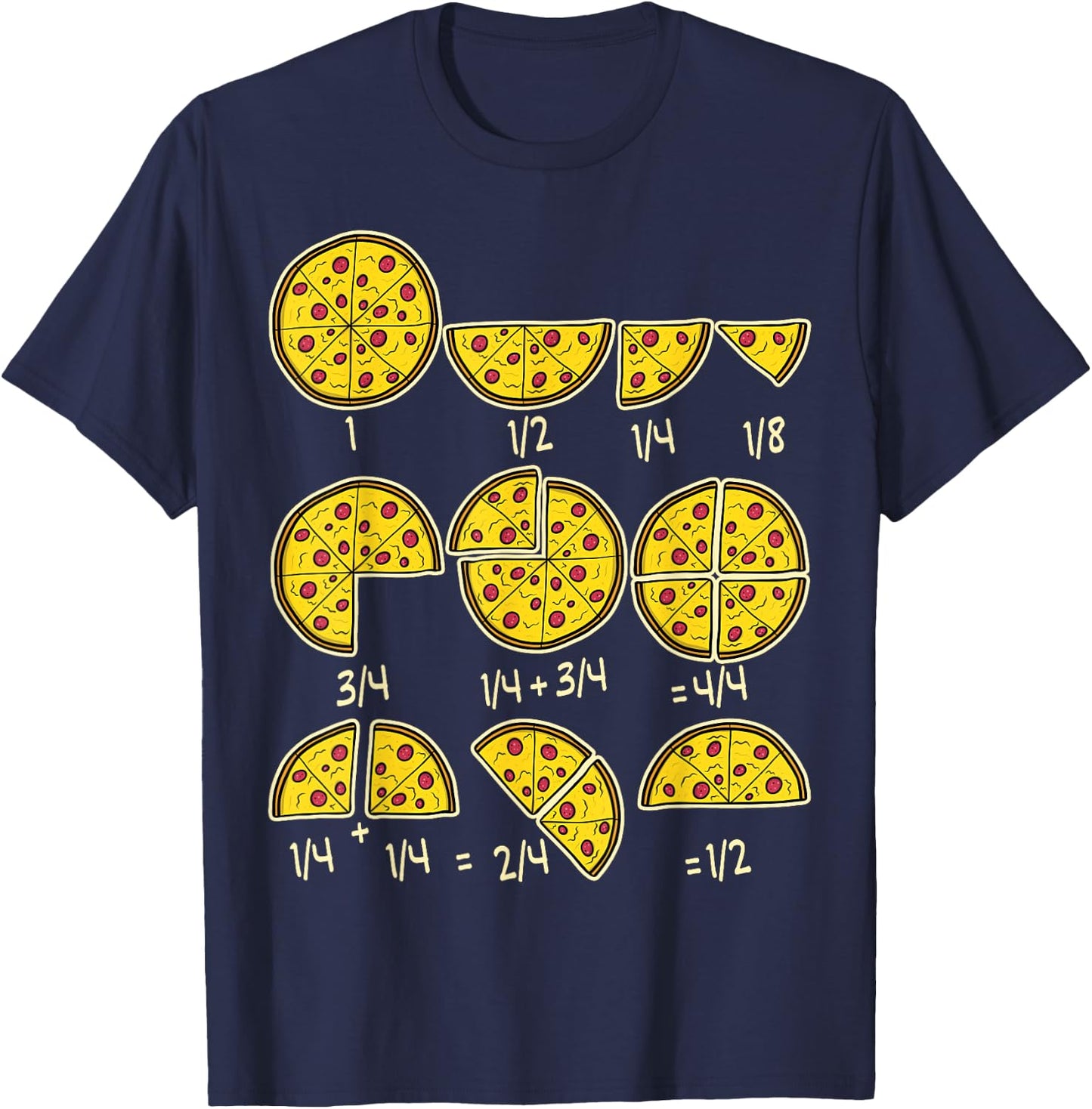 Pizza Salami Cheese Quick Math Fractions Math Teachers Women Girls Kids T-Shirt - T-Shirt | Navy