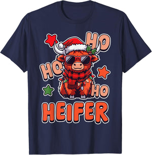 Ho Ho Ho Heifer Funny Christmas Highland Cow Holiday T-Shirt - T-Shirt | Navy