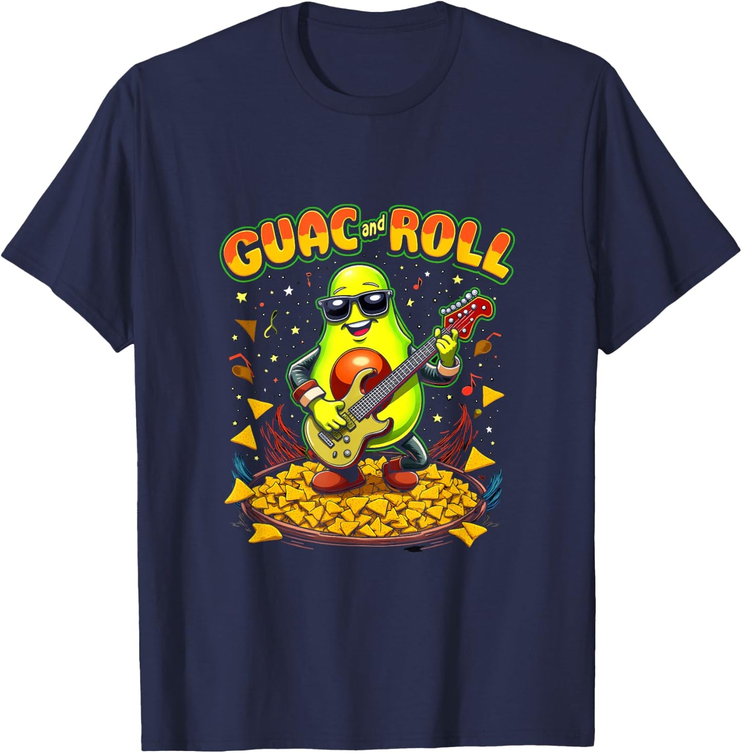 Guac and Roll Funny Avocado Rock Music Nacho Lover Gift T-Shirt - T-Shirt | Navy